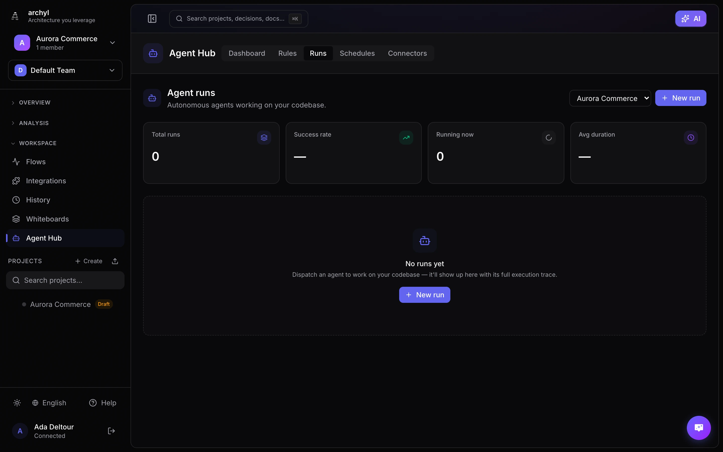 Managed agent runs in the Agent Hub