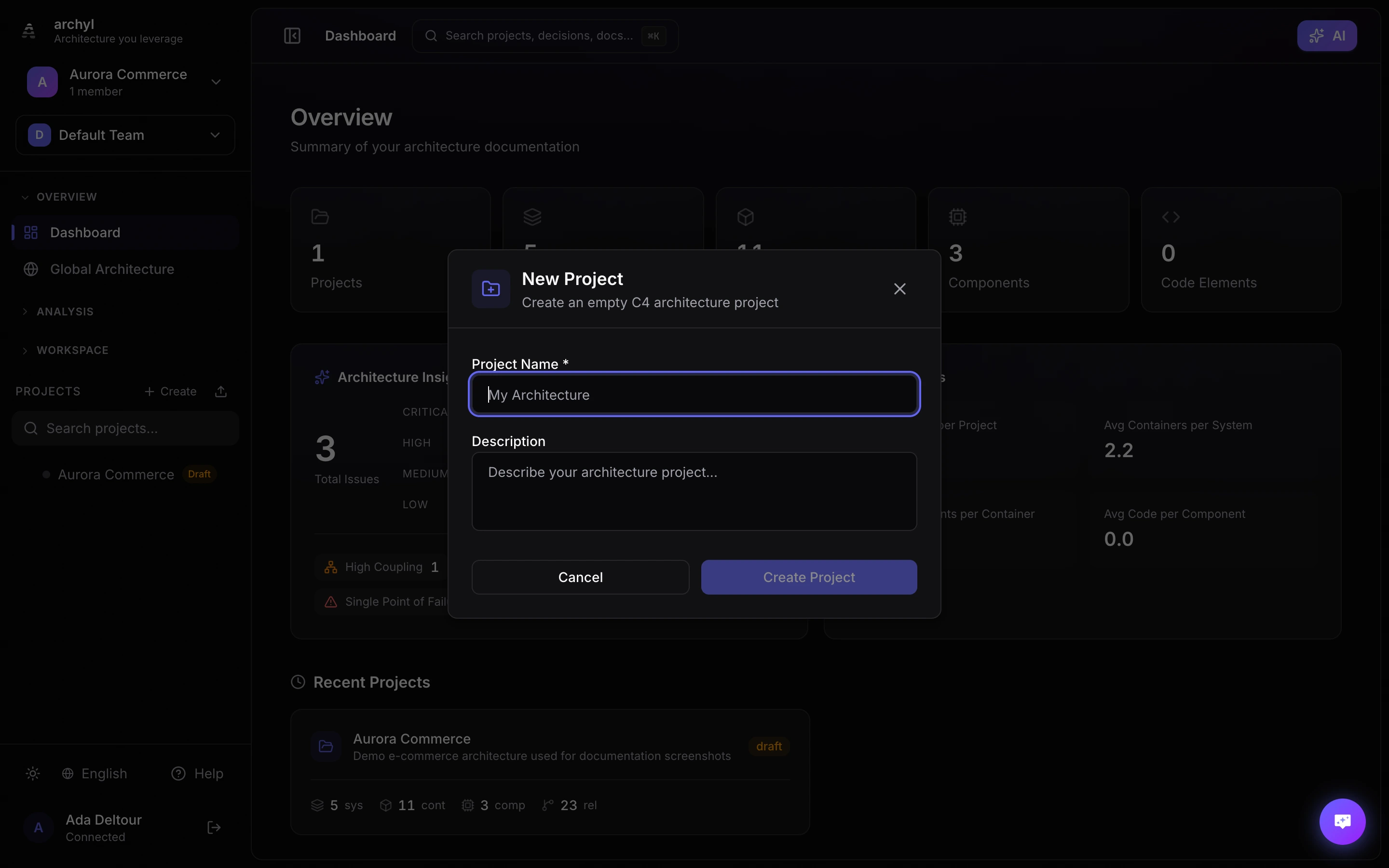 The New Project dialog